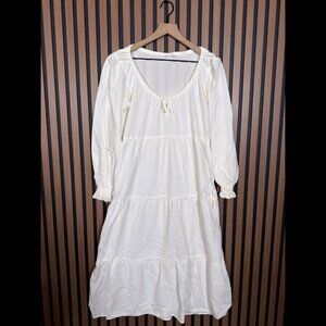 LaCausa Dress XS Womens White Tiered Balloon Sleeve Midi Boho Peasant